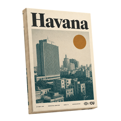 Havana Urban Sun, beige, gold, green minimalist wall art shown as a stretched canvas wall art