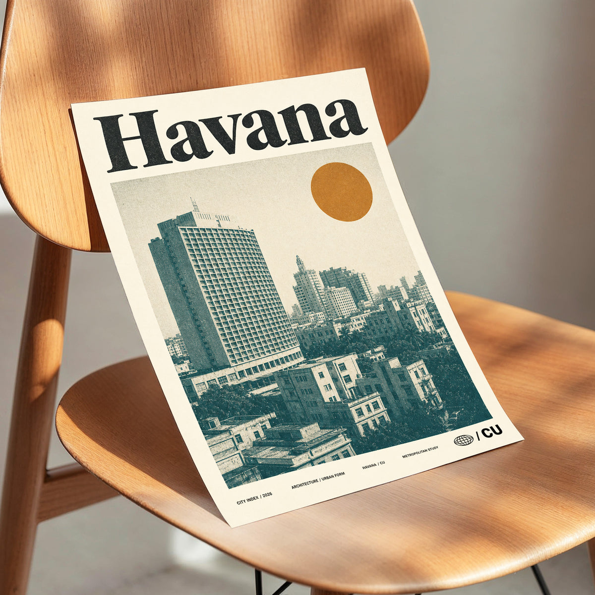 Havana Urban Sun, beige, gold, green minimalist wall art displayed in a styled interior, gallery view 3