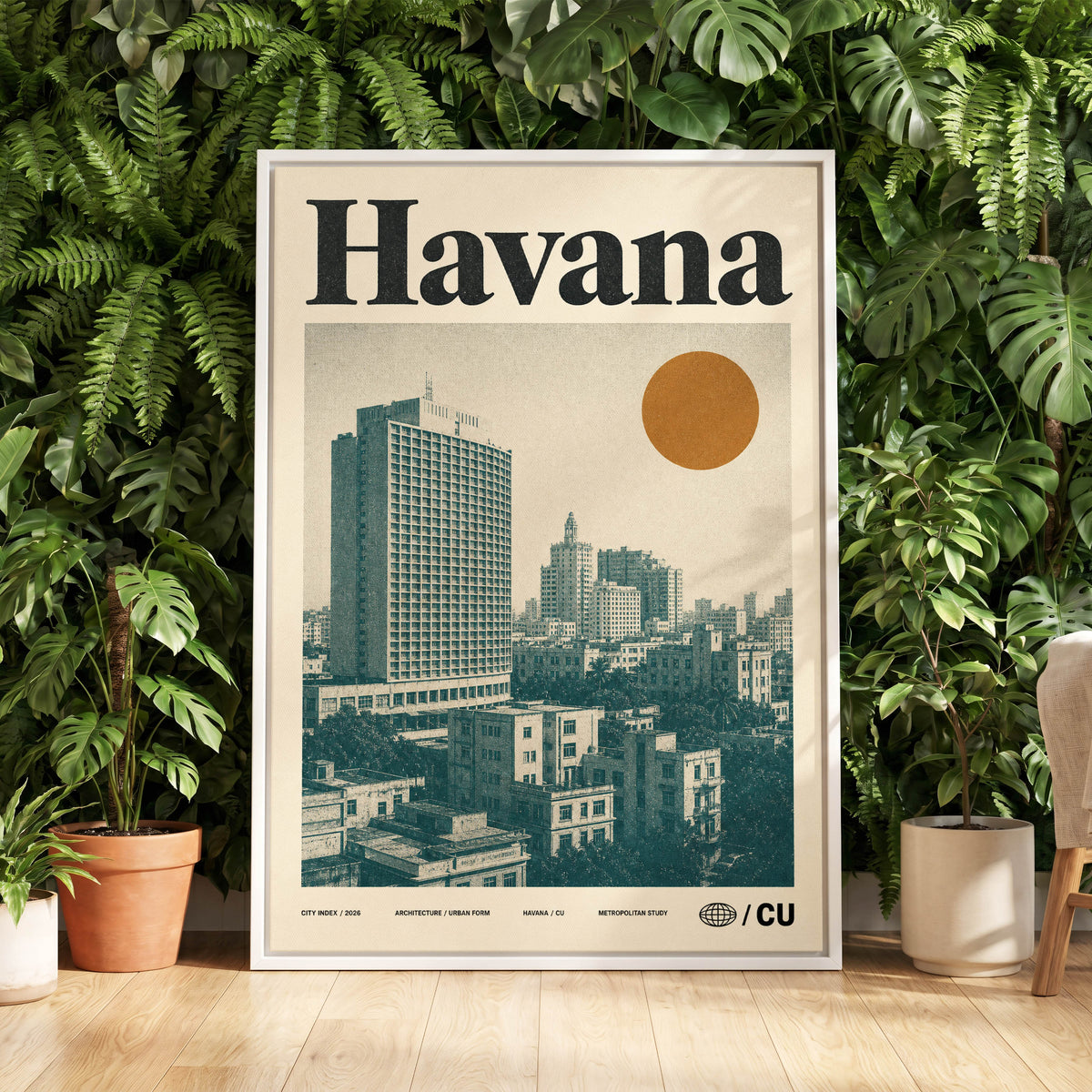 Havana Urban Sun, beige, gold, green minimalist wall art displayed in a styled interior, gallery view 5