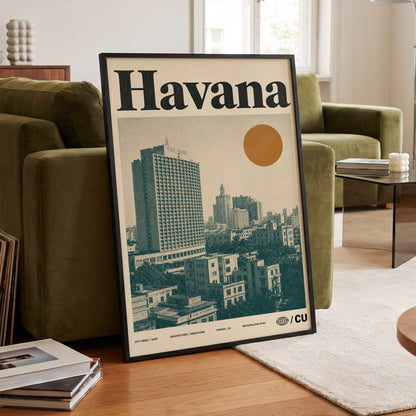 Havana Urban Sun, beige, gold, green minimalist wall art displayed in a styled interior, gallery view 6