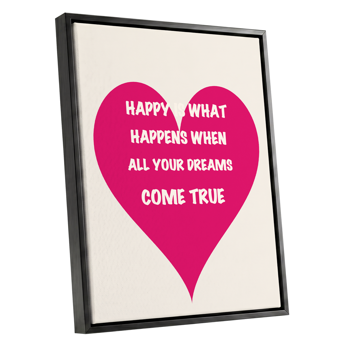 Heart Full of Dreams, pink, beige, white minimalist wall art shown as a black framed canvas wall art