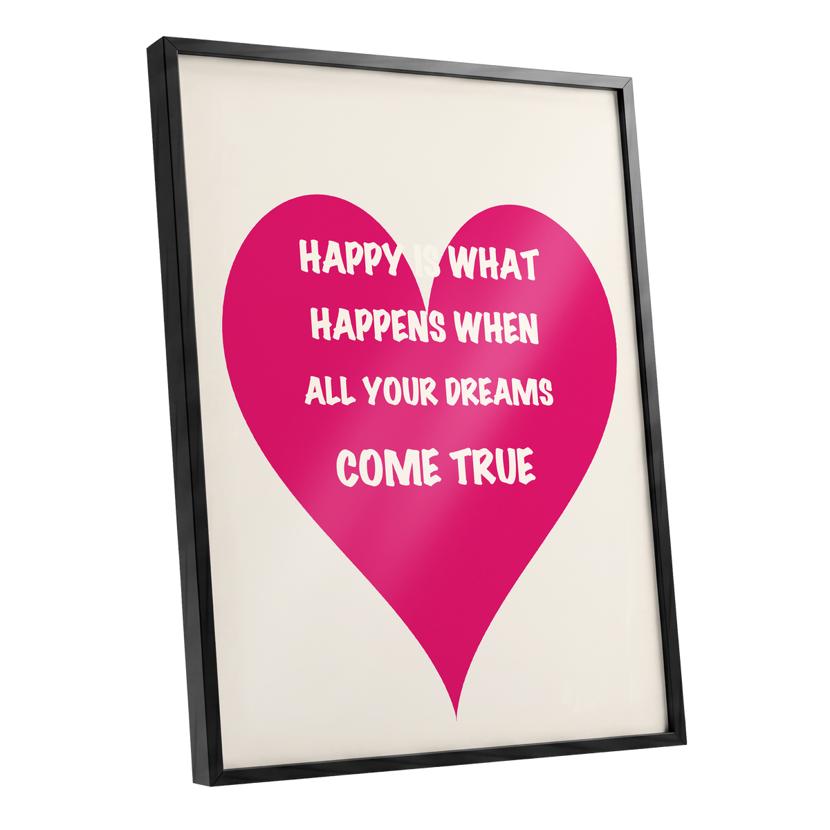 Heart Full of Dreams, pink, beige, white minimalist wall art shown as a black framed poster wall art print