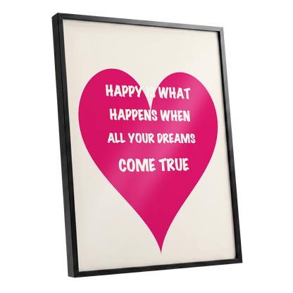 Heart Full of Dreams, pink, beige, white minimalist wall art shown as a black framed poster wall art print