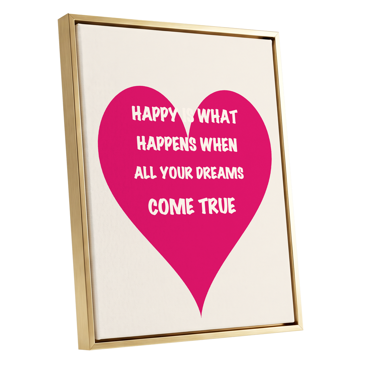 Heart Full of Dreams, pink, beige, white minimalist wall art shown as a gold framed canvas wall art