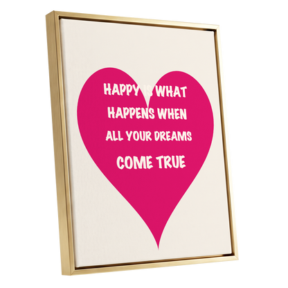 Heart Full of Dreams, pink, beige, white minimalist wall art shown as a gold framed canvas wall art