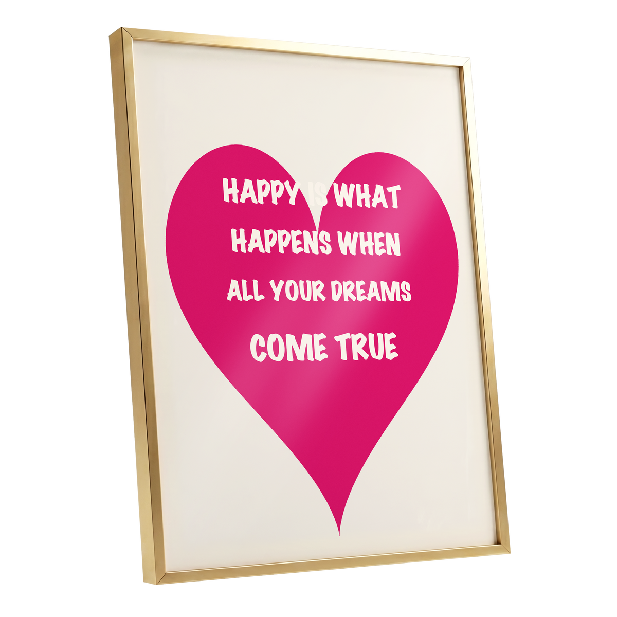 Heart Full of Dreams, pink, beige, white minimalist wall art shown as a gold framed poster wall art print