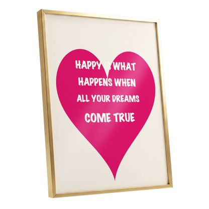 Heart Full of Dreams, pink, beige, white minimalist wall art shown as a gold framed poster wall art print