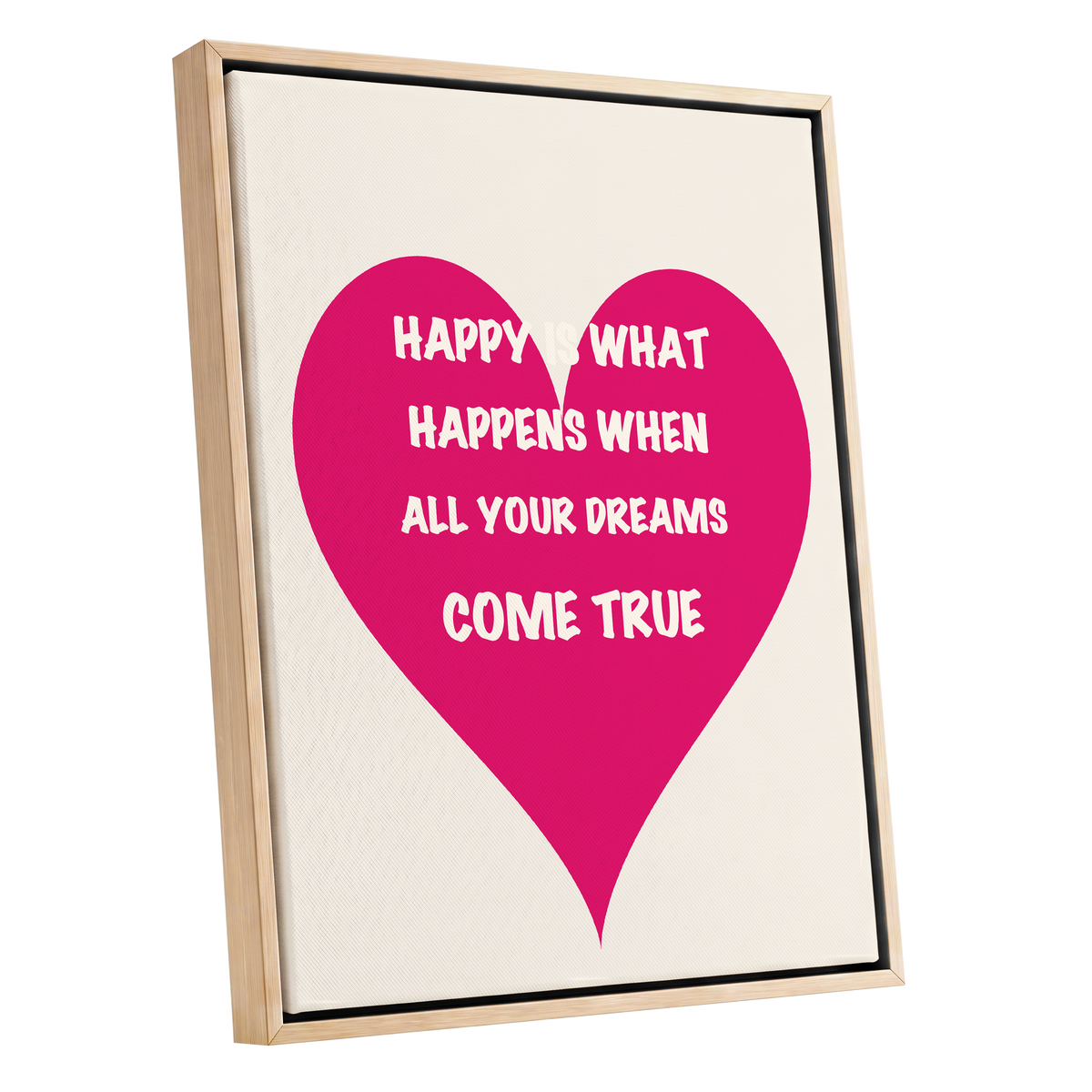 Heart Full of Dreams, pink, beige, white minimalist wall art shown as a oak framed canvas wall art