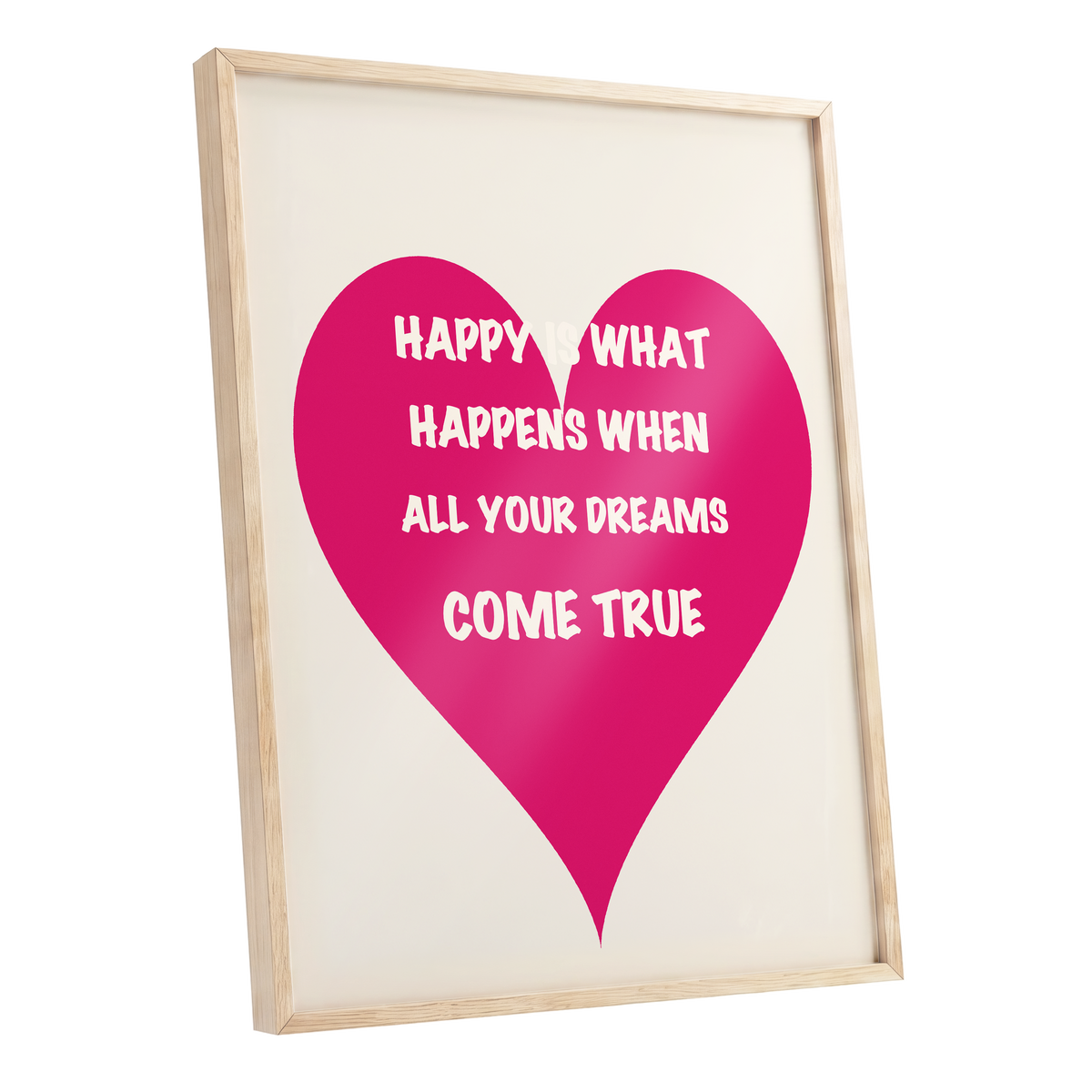 Heart Full of Dreams, pink, beige, white minimalist wall art shown as a oak framed poster wall art print