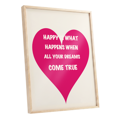 Heart Full of Dreams, pink, beige, white minimalist wall art shown as a oak framed poster wall art print