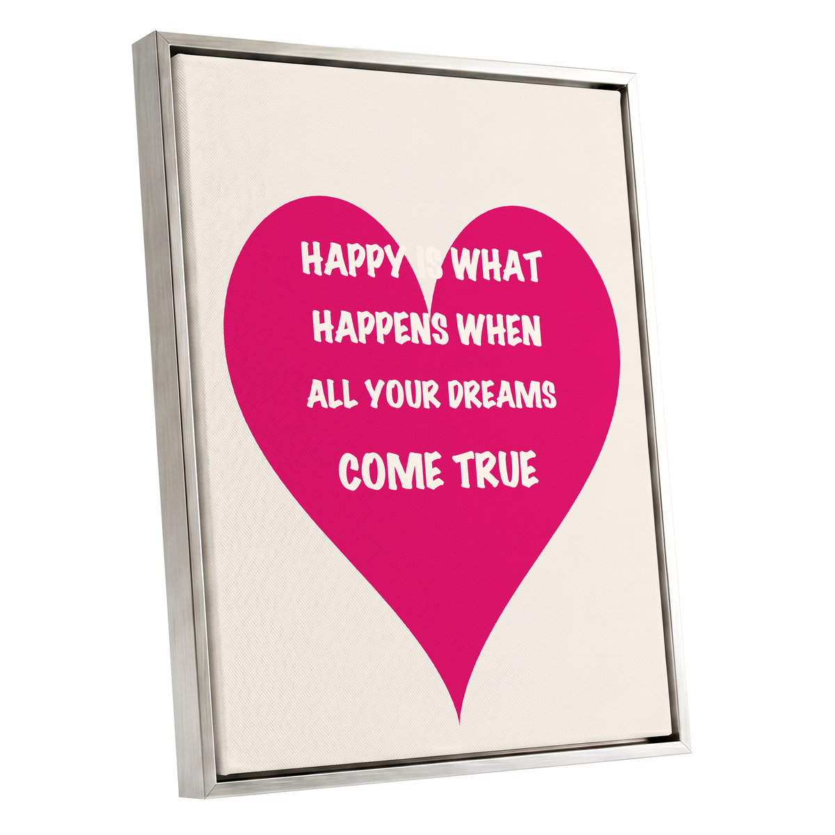 Heart Full of Dreams, pink, beige, white minimalist wall art shown as a silver framed canvas wall art
