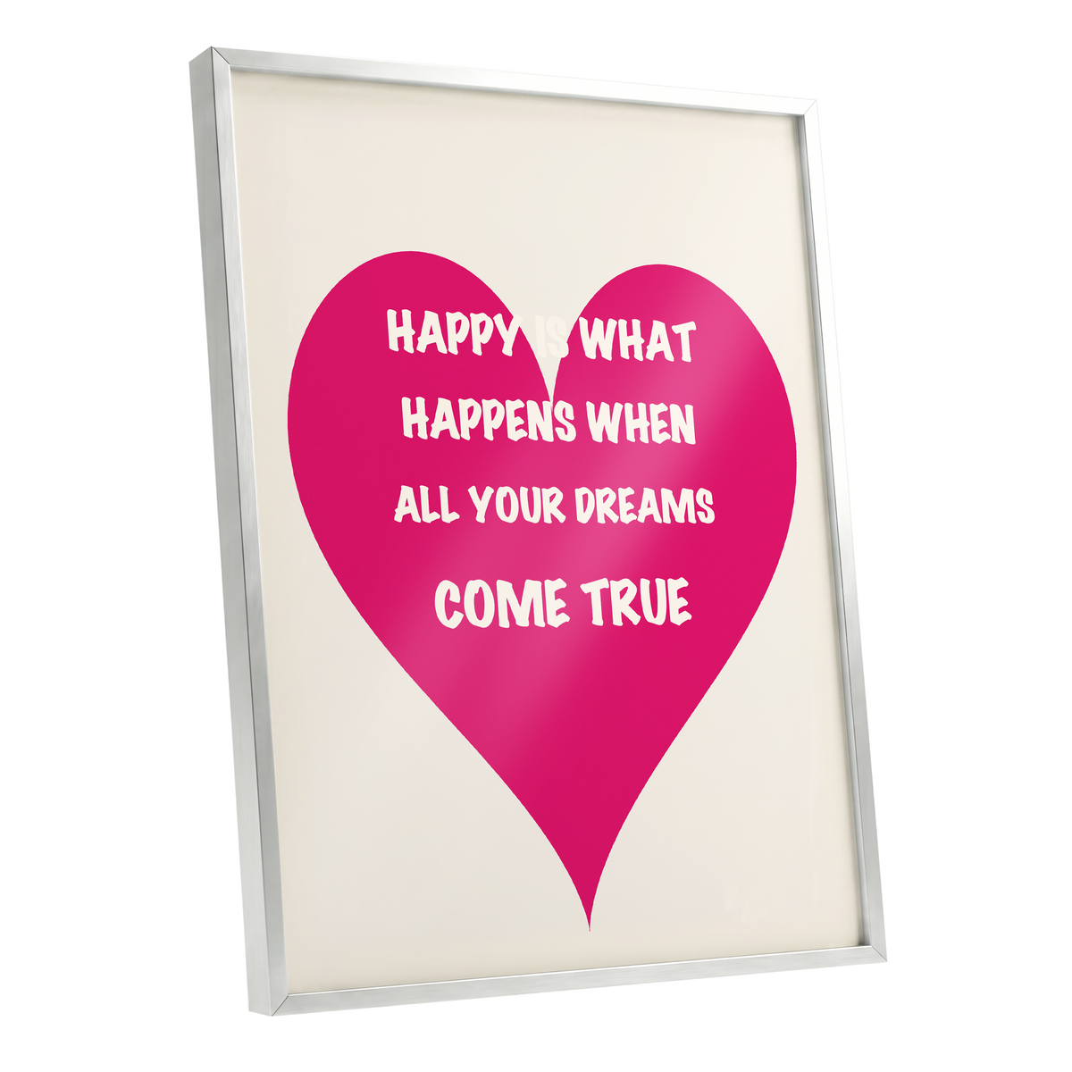 Heart Full of Dreams, pink, beige, white minimalist wall art shown as a silver framed poster wall art print
