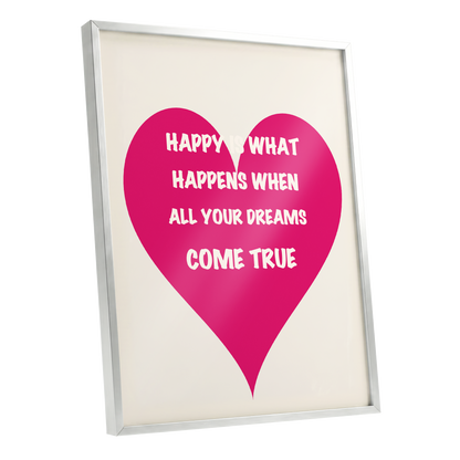 Heart Full of Dreams, pink, beige, white minimalist wall art shown as a silver framed poster wall art print
