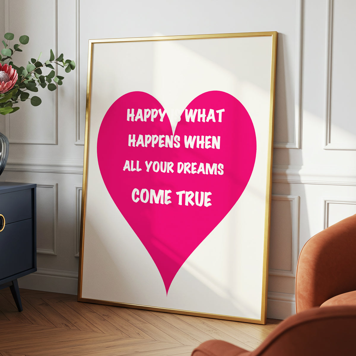 Heart Full of Dreams, pink, beige, white minimalist wall art displayed in a styled interior, gallery view 6