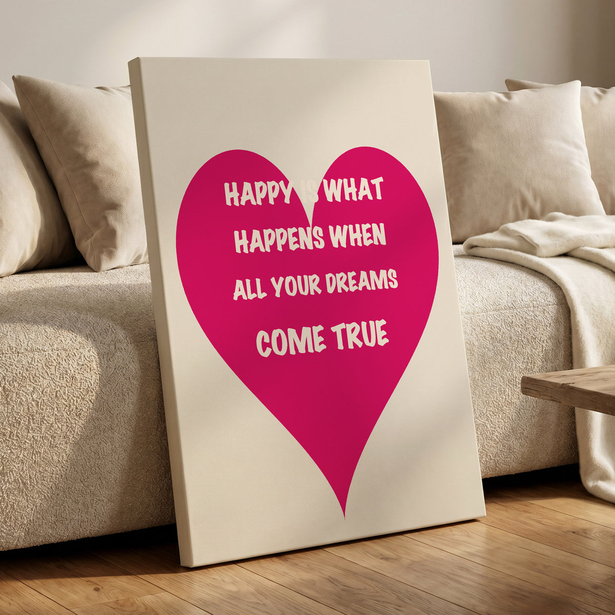 Heart Full of Dreams, pink, beige, white minimalist wall art displayed in a styled interior, gallery view 7