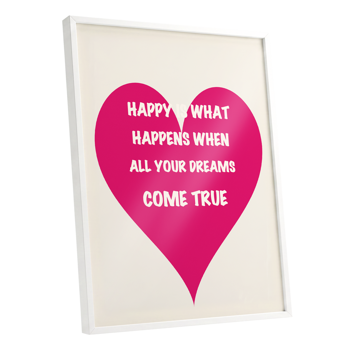Heart Full of Dreams, pink, beige, white minimalist wall art shown as a white framed poster wall art print