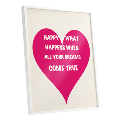 Heart Full of Dreams, pink, beige, white minimalist wall art shown as a white framed poster wall art print