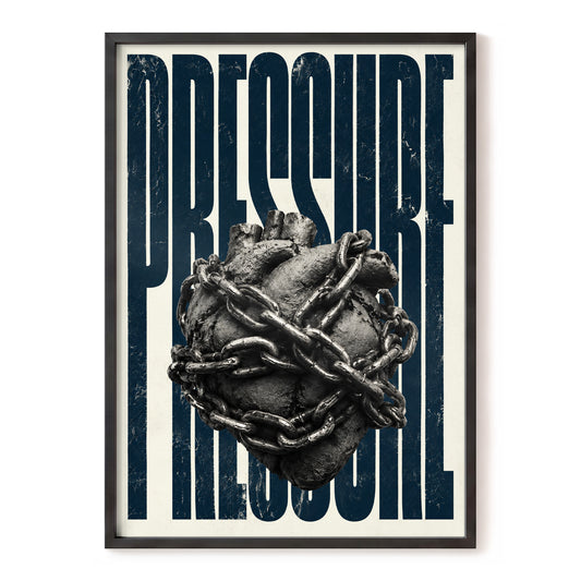 Heart Under Pressure, black, blue, beige abstract wall art, front artwork view