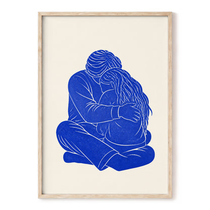 Held in Blue, blue, beige, white minimalist wall art, front artwork view