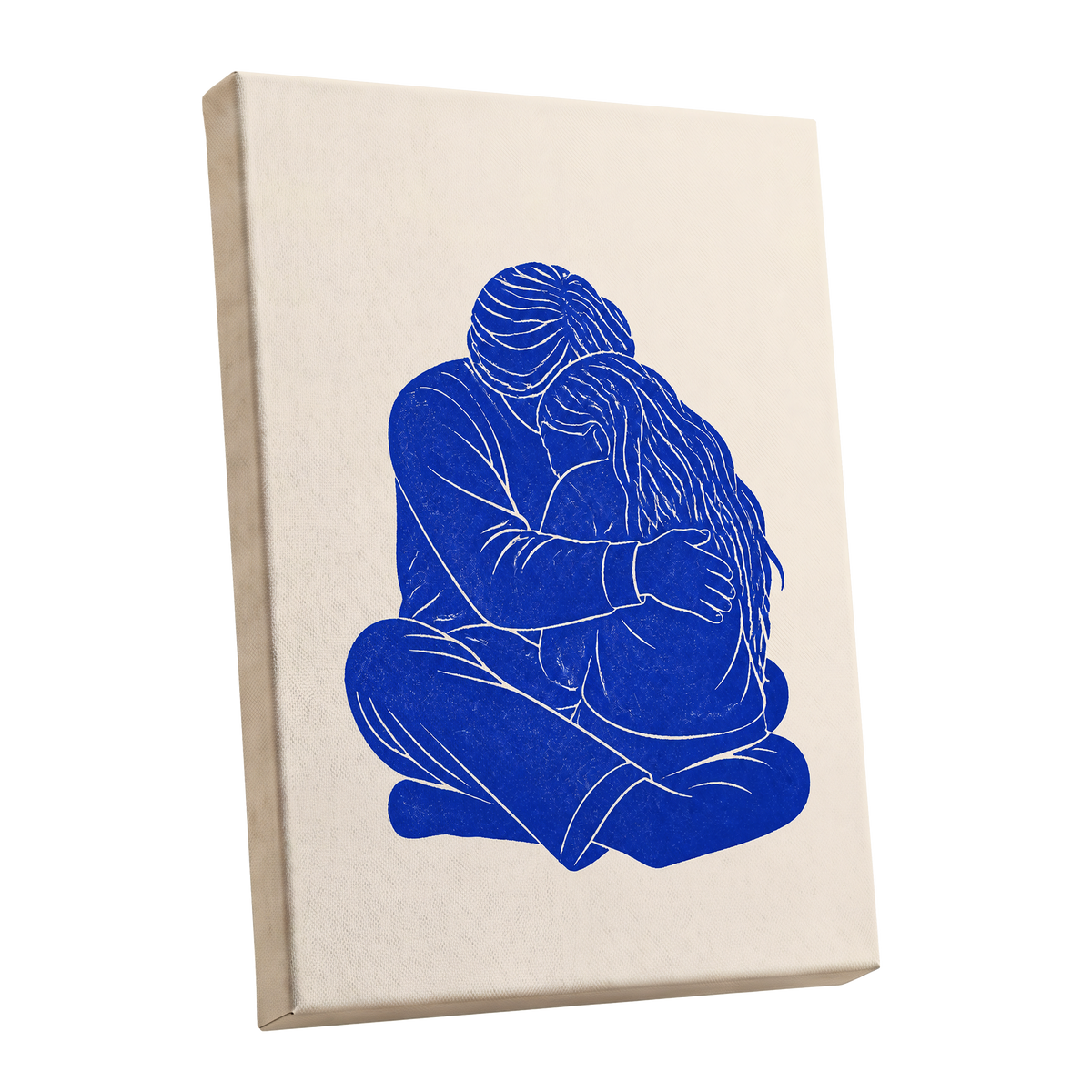 Held in Blue, blue, beige, white minimalist wall art shown as a stretched canvas wall art