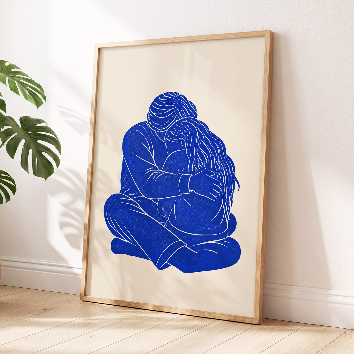 Held in Blue, blue, beige, white minimalist wall art displayed in a styled interior, gallery view 2
