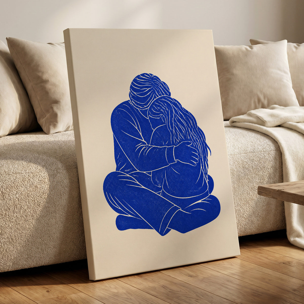 Held in Blue, blue, beige, white minimalist wall art displayed in a styled interior, gallery view 3