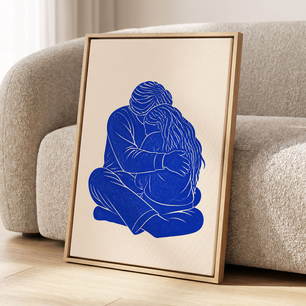 Held in Blue, blue, beige, white minimalist wall art displayed in a styled interior, gallery view 4