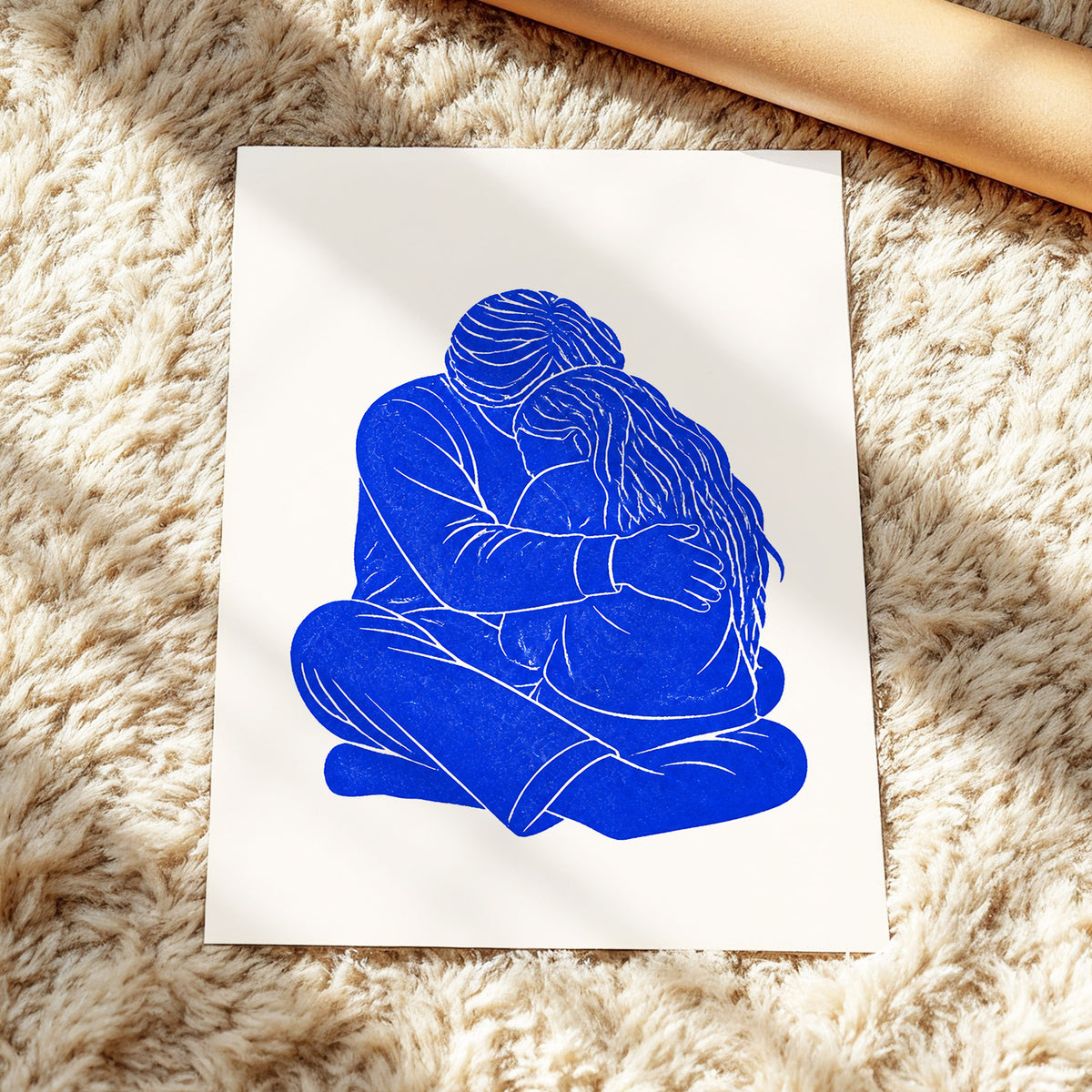 Held in Blue, blue, beige, white minimalist wall art displayed in a styled interior, gallery view 5