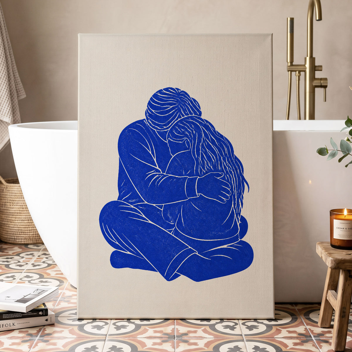 Held in Blue, blue, beige, white minimalist wall art displayed in a styled interior, gallery view 7