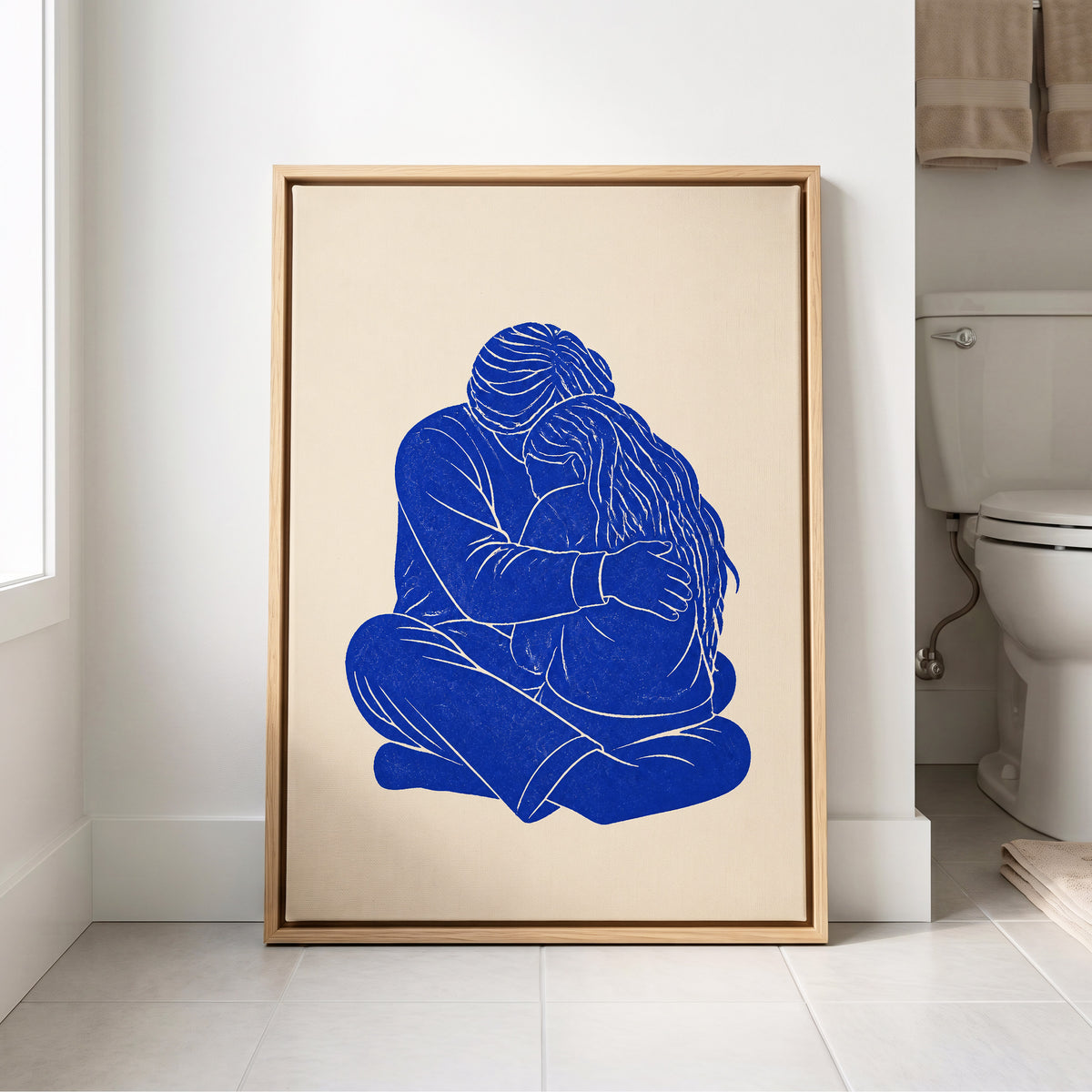 Held in Blue, blue, beige, white minimalist wall art displayed in a styled interior, gallery view 8