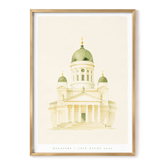 Helsinki in Soft Light, beige, green, white minimalist wall art, front artwork view