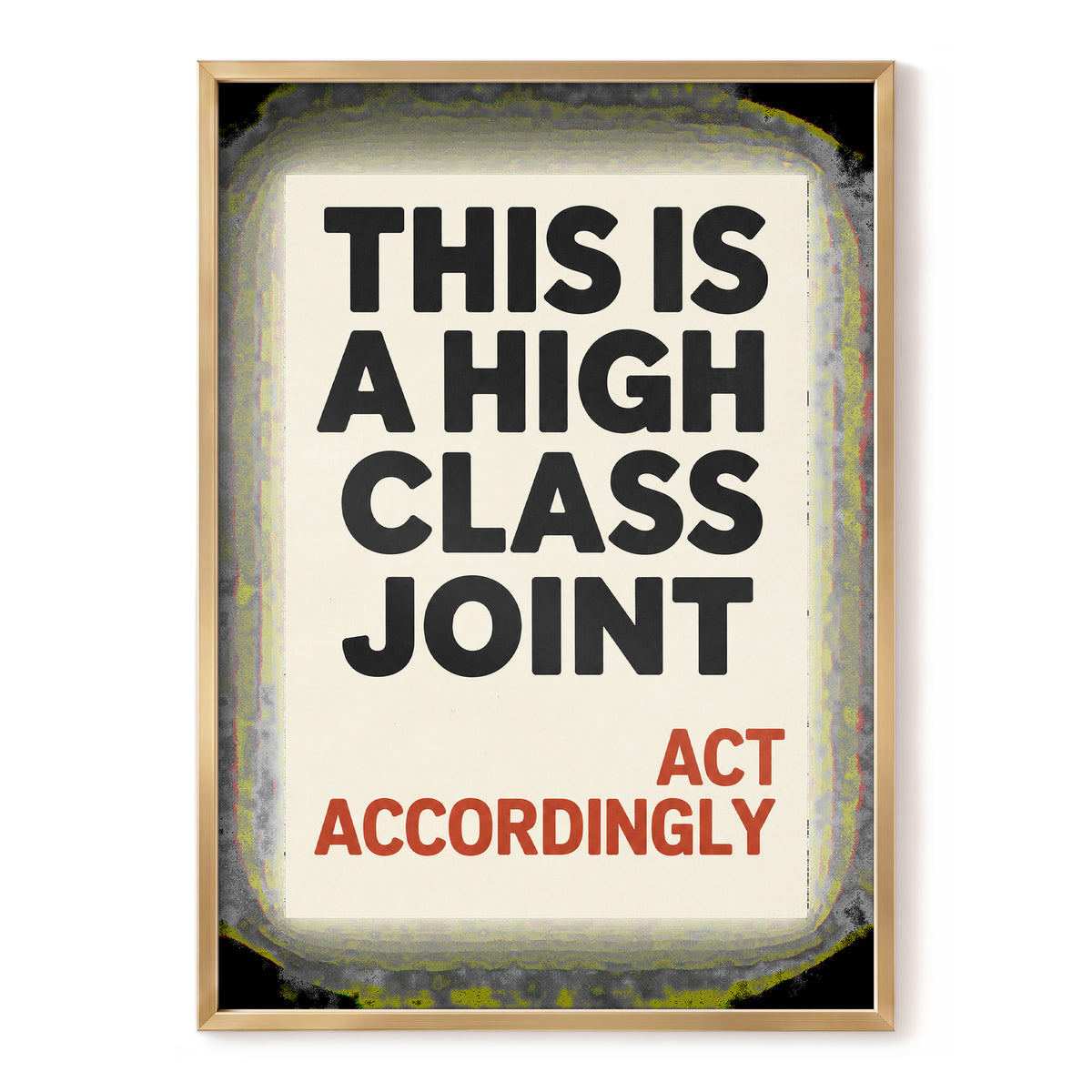 High Class House Rules, black, beige, red minimalist wall art, front artwork view