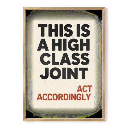 High Class House Rules, black, beige, red minimalist wall art, front artwork view