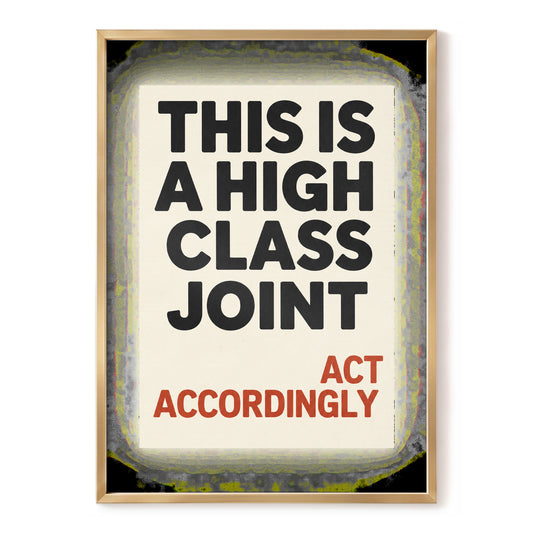 High Class House Rules, black, beige, red minimalist wall art, front artwork view
