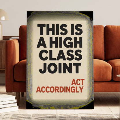 High Class House Rules, black, beige, red minimalist wall art displayed in a styled interior, gallery view 3