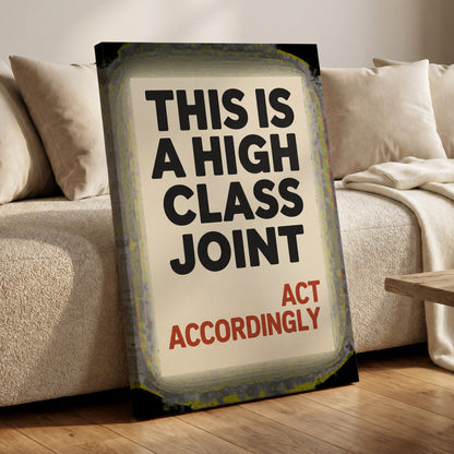 High Class House Rules, black, beige, red minimalist wall art displayed in a styled interior, gallery view 7