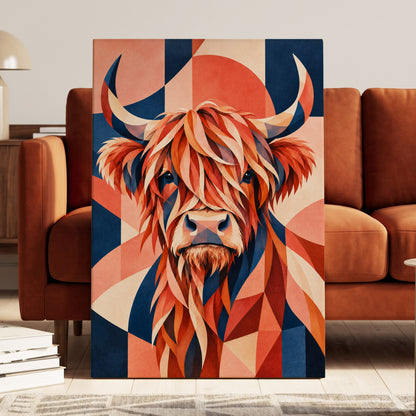Highland Ember, orange, blue, beige nature wall art on canvas displayed in a styled interior, gallery view 2