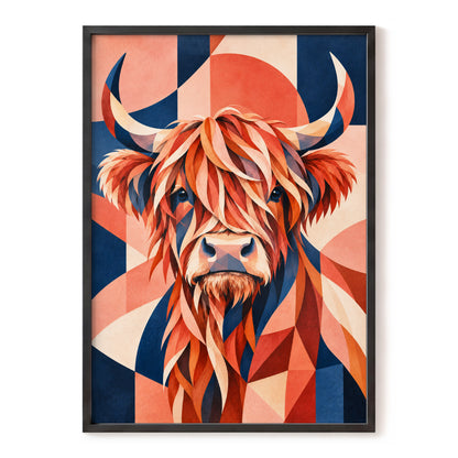 Highland Ember, orange, blue, beige nature wall art, front artwork view