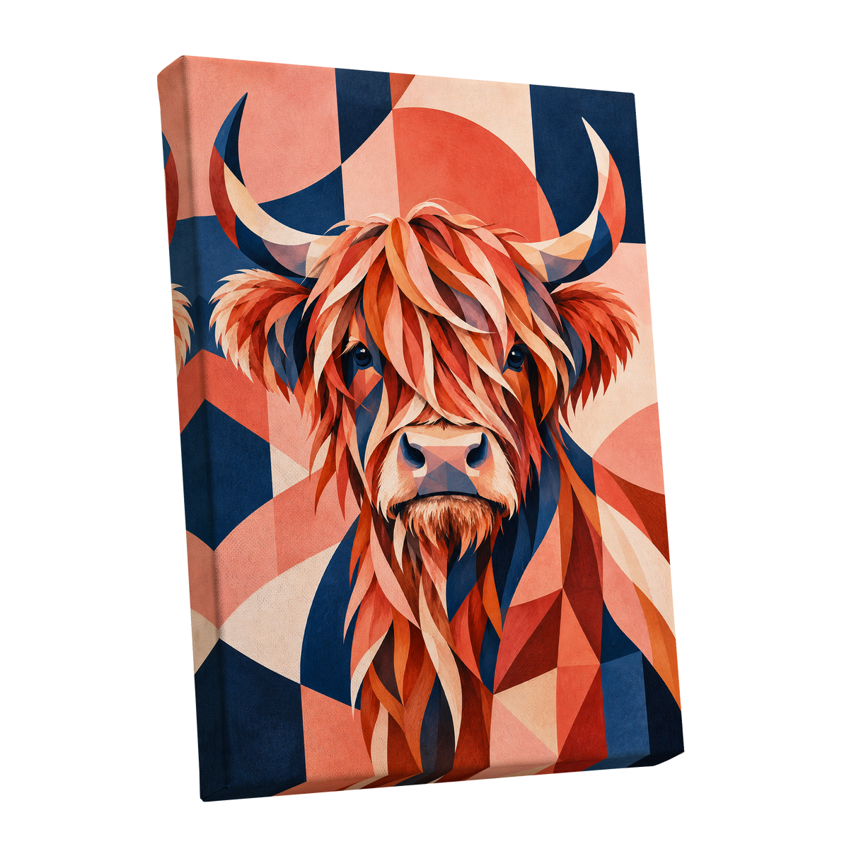Highland Ember, orange, blue, beige nature wall art shown as a stretched canvas wall art