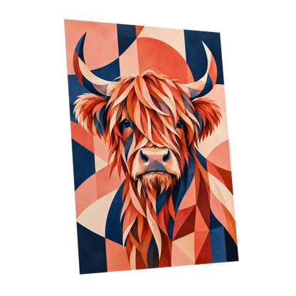 Highland Ember, orange, blue, beige nature wall art shown as a unframed poster wall art print