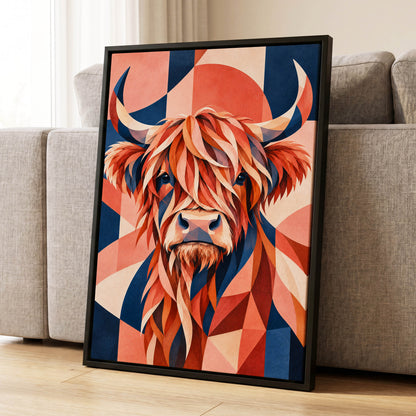Highland Ember, orange, blue, beige nature wall art displayed in a styled interior, gallery view 1