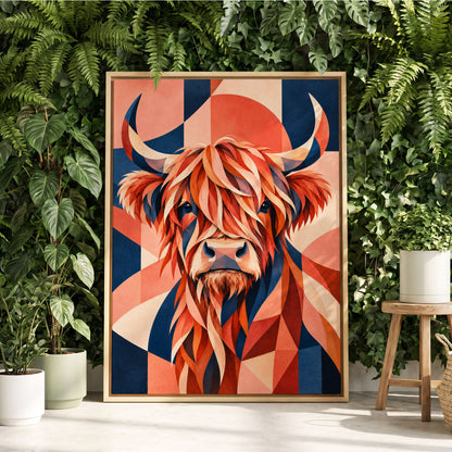 Highland Ember, orange, blue, beige nature wall art displayed in a styled interior, gallery view 2