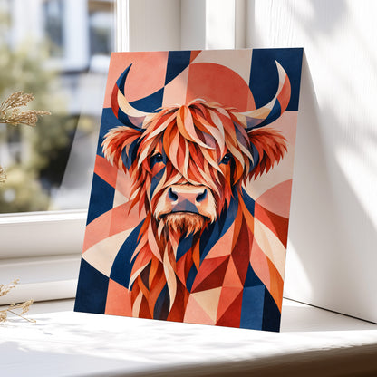 Highland Ember, orange, blue, beige nature wall art displayed in a styled interior, gallery view 5