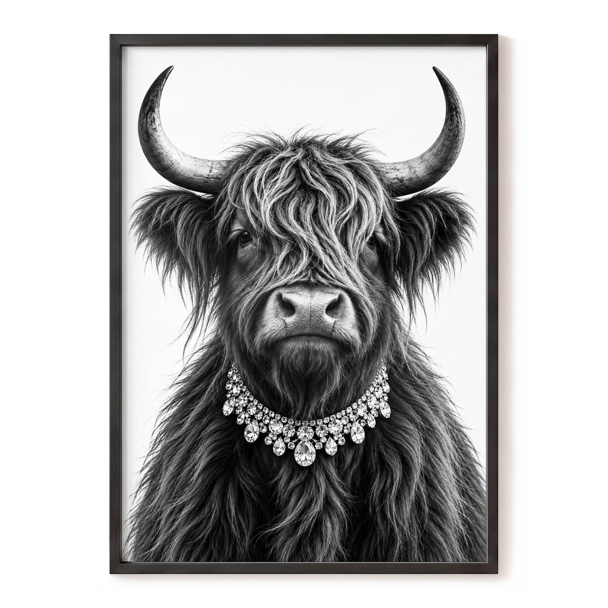 Highland Glamour, black, white, gray nature wall art, front artwork view
