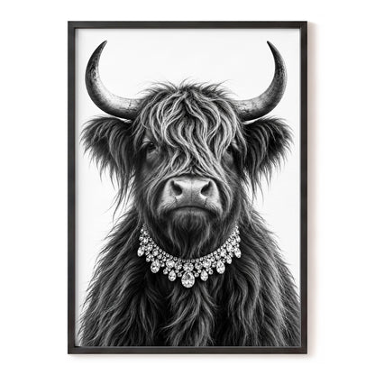 Highland Glamour, black, white, gray nature wall art, front artwork view