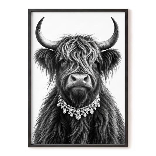 Highland Glamour, black, white, gray nature wall art, front artwork view