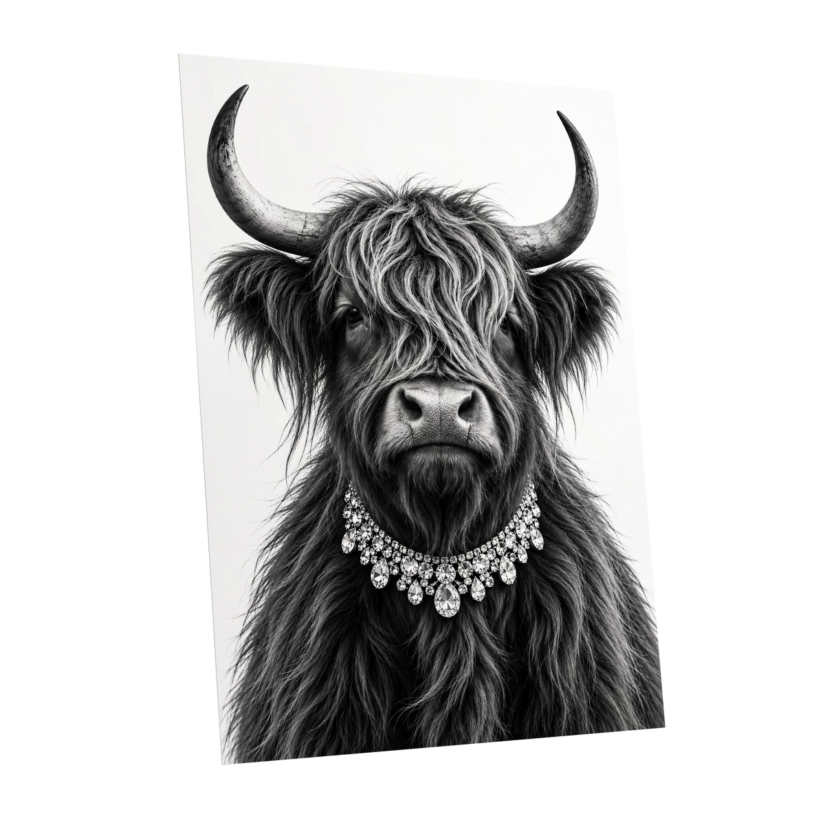 Highland Glamour, black, white, gray nature wall art shown as a unframed poster wall art print