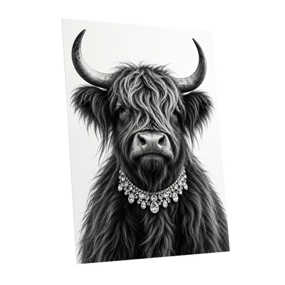 Highland Glamour, black, white, gray nature wall art shown as a unframed poster wall art print