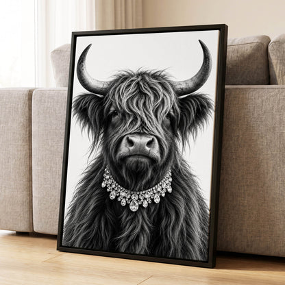 Highland Glamour, black, white, gray nature wall art displayed in a styled interior, gallery view 1