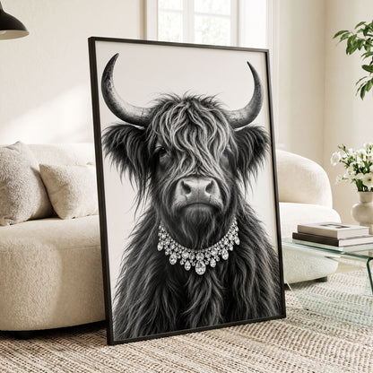 Highland Glamour, black, white, gray nature wall art displayed in a styled interior, gallery view 4
